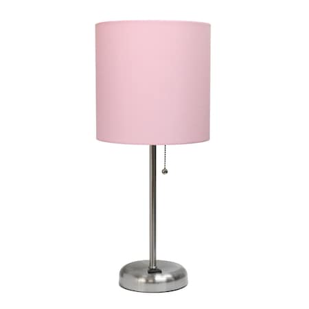 Stick Lamp With Charging Outlet And Fabric Shade, Light Pink